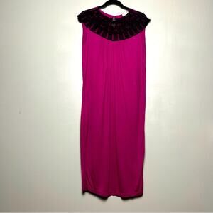 Miguelina Chantal Lace Collar Keyhole Back Midi Cocktail Dress Fushia Size L